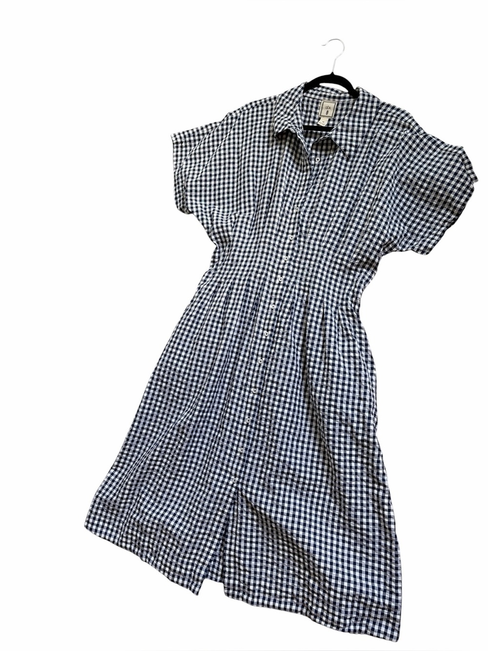 Lea 100% cotton navy and white check midi dress
